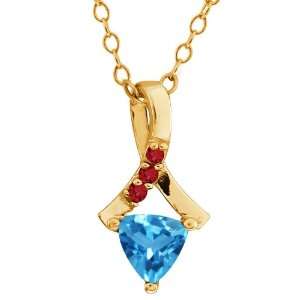  0.61 Ct Trillion Swiss Blue Topaz and Garnet Gold Plated 