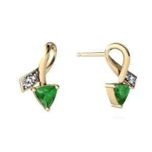  14K Yellow Gold Trillion Genuine Emerald Ribbon Earrings Jewelry