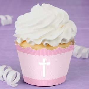  Delicate Pink Cross   Baptism Cupcake Wrappers Toys 