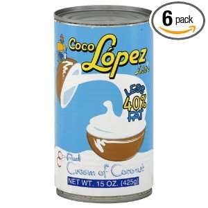 Coco Lopez Crèam Coconut, Reduced Fat, 15 ounces (Pack of6)  