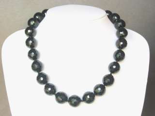 Necklace Black Onyx 16mm Facet Round Beads 925  