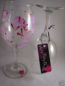 Hand Painted Hearts and Love Wine Glasses Love it  