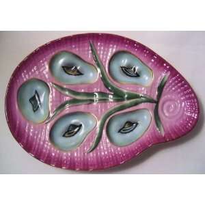  Rose Pink Green Oyster Plate 18K Gold Trim Everything 