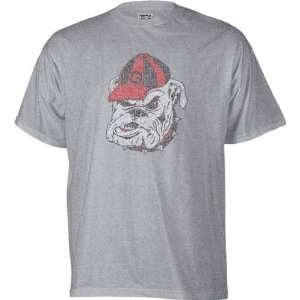  Georgia Bulldogs Grey Distressed Mascot T Shirt Sports 