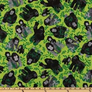  44 Wide Timeless Treasures Gorilla Family Green Fabric 
