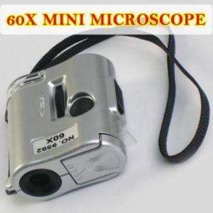 Mini 60X Loupe Pocket Magnifier Microscope Light #8508  