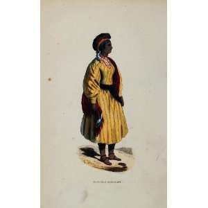  1843 Print Costume African Woman Girl Ethnic Africa   Hand 