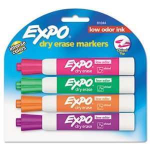  * Low Odor Dry Erase Markers, Chisel Tip, Assorted, 4/Set 