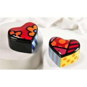  Romero Britto Ceramic Heart Trinket Boxes (2) Patio, Lawn 