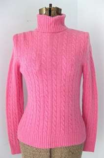 Crew Womens Pink Cable Knit Turtleneck Angora Cashmere Wool Blend 