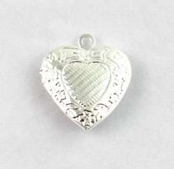 10 Silver Plt Pattern Heart Locket Pendant 20mm #20406  