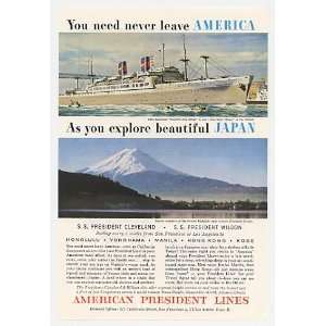  1956 American President Lines Japan Cleveland Ship Print 
