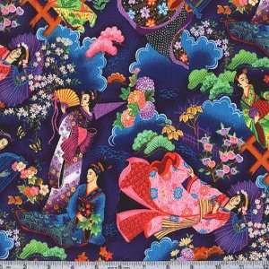   Geisha Garden Geisha Blue Fabric By The Yard Arts, Crafts & Sewing