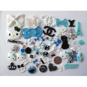  56 Mix Blue Hello Kitty Bling Bling Flat Back Resin Cabochon 