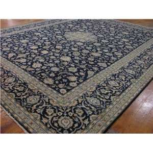  108 x 134 Navy Blue Persian Hand Knotted Kashan Rug 