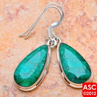 BRAZILIAN EMERALD .925 SILVER EARRINGS 1 3/8  