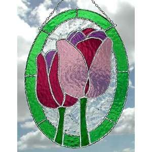  Pink Tulips Stained Glass Suncatcher Design   9 x 13 