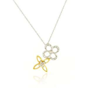    10k Yellow and White Gold Diamond Flower Pendant+chain Jewelry