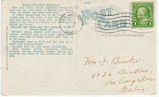MAP CA GILMANs HOT SPRINGS 1931 postcard  
