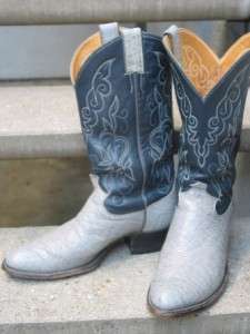 JUSTIN Used Gray and Blue Shark Cowboy Boots 8 D  