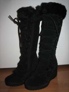 NEW High Heel Fuzzy Suede Fur Lace Tie UP Boots ALL Sz  