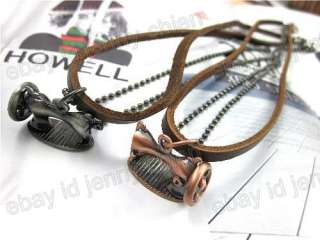 Mens COOL Korea Sewing Machine Pendant 100% genuine Leather Necklace 