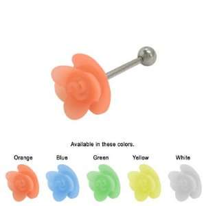 Flower French Tickler Straight Barbell Tongue Ring Surgical Steel 