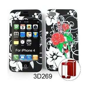 APPLE IPHONE4 3D EMBOSSED. RED ROSES AROUND DAGGER ON BLACK (AT&T and 