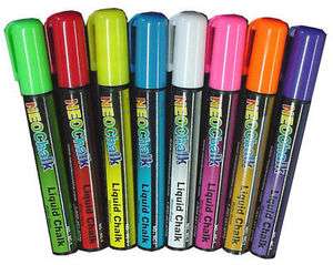 NEON COLORED Chalkboard LIQUID CHALK MARKER PENS 8 PACK Sold By 