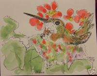 RUFOUS NEST HUMMINGBIRD NOTE CARDS NEW ORIGINAL ART WC  