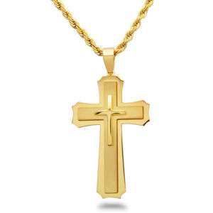 SSN112 Mens Gold Plated Cross Stainless Steel Necklace  
