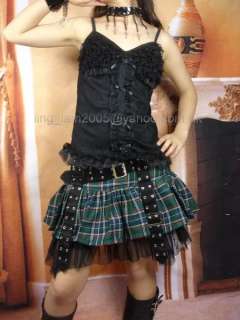 GLP Lolita Punk Cosplay Gothic plaid skirt+bloomer GRN  