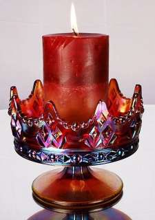 Fenton Footed Crown Candle Holder Ruby Iridized Glass  