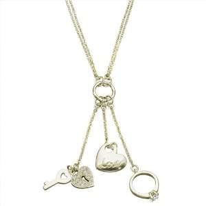   Silver Heart, Key, Love, Ring Charm Necklace. FREE GIFT BOX. Jewelry