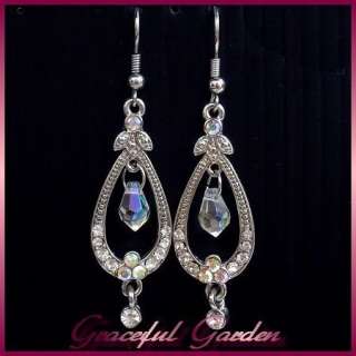   Vintage Victorian Style Crystals Faceted Glass Beads Dangle Earrings