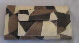FAUX LEATHER SNAKE PATCH CLUTCH WALLET BROWN & BEIGE  