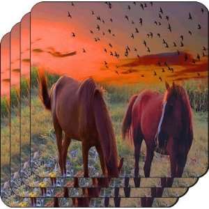 Rikki KnightTM Horse on Sunset Backdrop   Square Beer Coasters   Drink 