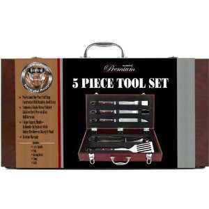   Stamina Handle Grill Tool Set 5 Piece/Wood Case   Mr Bar B Q 02257STAM