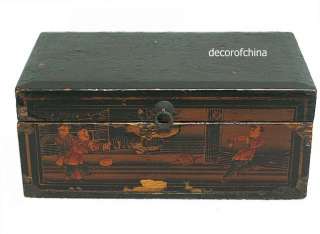 Chinese Antique Small Black Wood Storage Chest SE01 13  