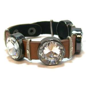 Just Give Me Jewels 1/2 Wide Brown Leather Bracelet with 