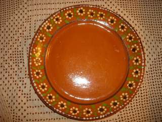 Vintage Mexican Pottery Red Clay Ware Plate Coupe Yellow Flower 8 3/4 
