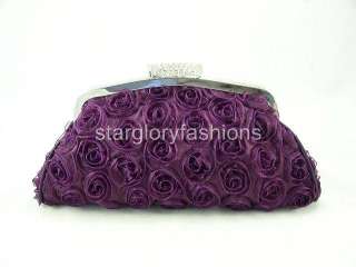 Purple Roses Wedding Handbag Purse Clutch Lot Crystal CEL 025122