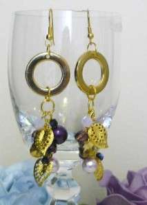 Purple Lilac Gold Swarovski Crystals Pearls Gold Filagree Statement 