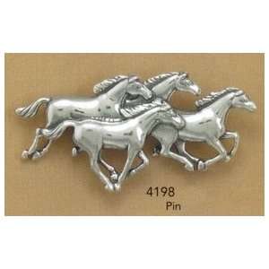 Sterling Silver Pin, 2 inch wide, 1.125 inch tall, 4 Horses Galloping 