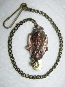 Copper Brass Deco Egyptian Revival Figural Chatelaine Pocket Watch 