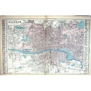  Bacon Antique Map 1883 Street Plan Glasgow Scotland River 