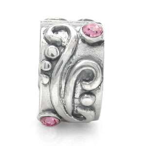 light rose pink crystal sterling silver charm bead bk0054720