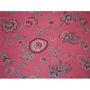  Crewel Fabric Big Bright Flowers on Pink Cotton Duck