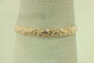   Yellow Gold Hand Engraved Plumeria Flower Lei Toe Pinky Ring  
