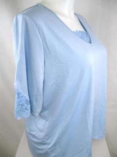 Susan Graver Butterknit Elbow Sleeve V Neck Top w/Lace Inset Baby Blue 